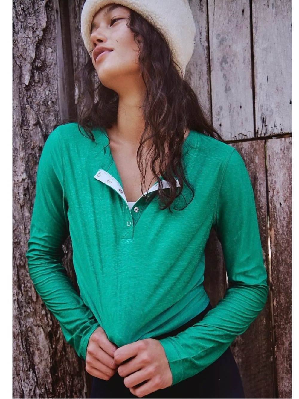 FP Movement Sheer Pop Henley Top New Large